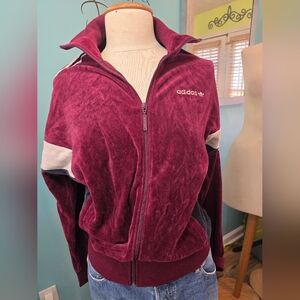 Adidas Men's Velour Burgundy Athletic Jacket